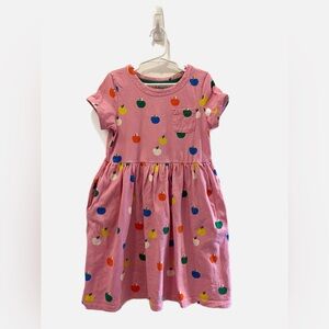 Mini Boden Pink Dress with Multicolor Apple Design - Size 8-9 years
